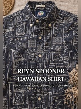 Reyn Spooner Tailored Fit Hawaiian Shirt S 100% Cotton Surf Sail Print